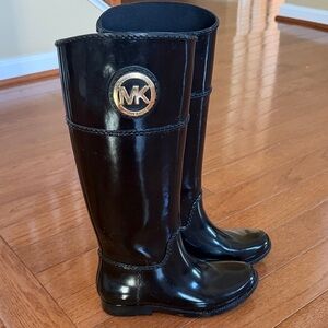 Michael Kors Glossy Black Boots with Gold Logo